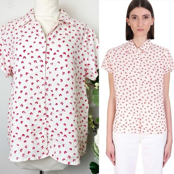 A.P.C. Marina Floral Print Linen Shirt | Size 38 (US 6) | Off-White with Red Flo - Picture 3 of 11